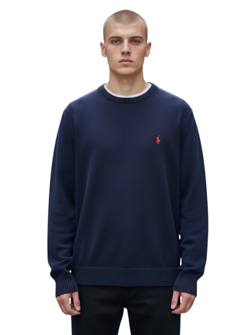Polo by Ralph Lauren Navy Crewneck Sweater with Red Pony Logo Size Large